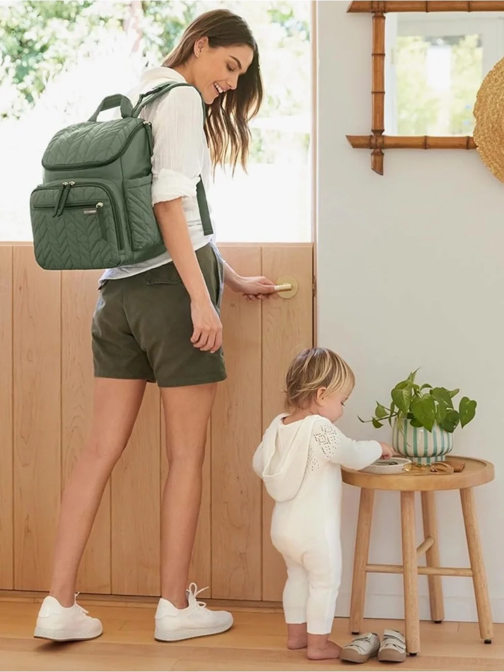 NWT - Skip Hop Quilted Sage Backpack with Gold Hardware